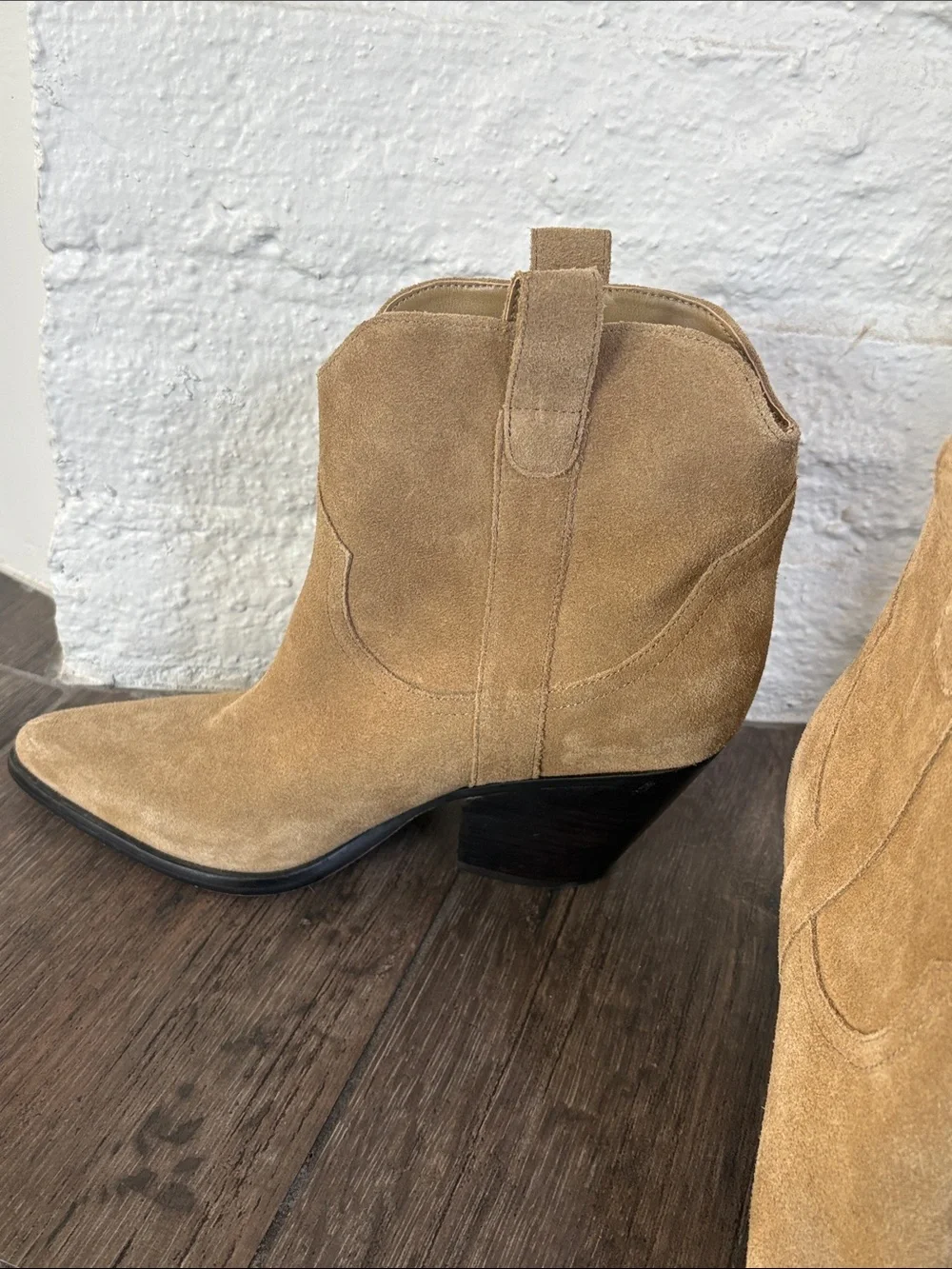 Marc Fisher Suede Pointed Western Booties - Tan